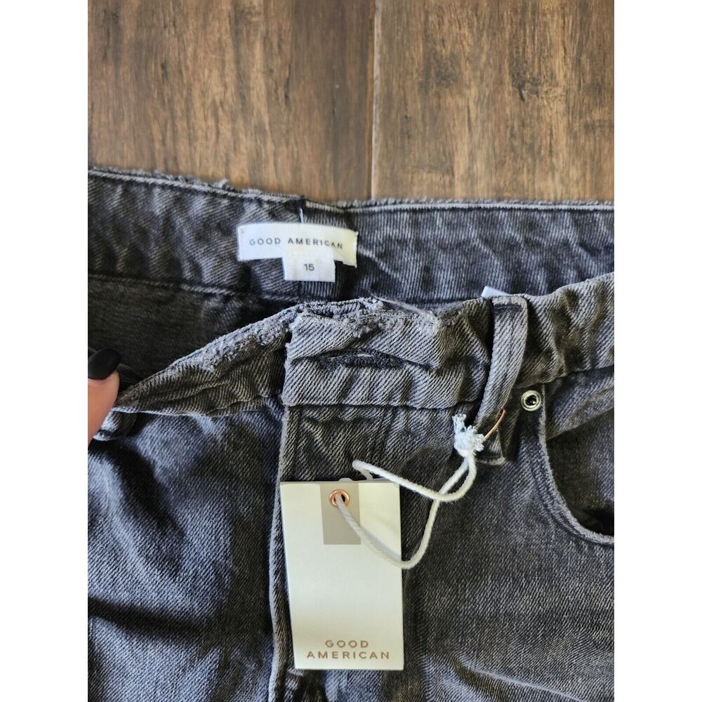 Good American Jeans Size 15 Good Boy Frayed Outseam Straight Leg Gray NWT - Picture 2 of 7